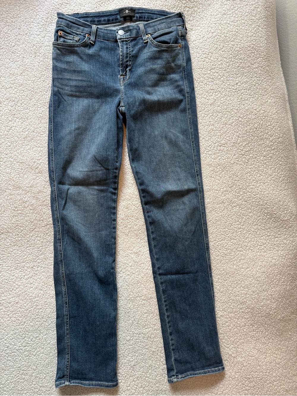 7 For All Mankind Women's Dark Blue Straight-Leg Jeans, stretch denim